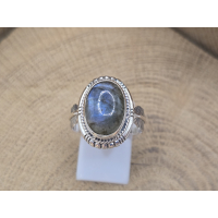 Echt zilveren ring met veer band en Labradoriet steen